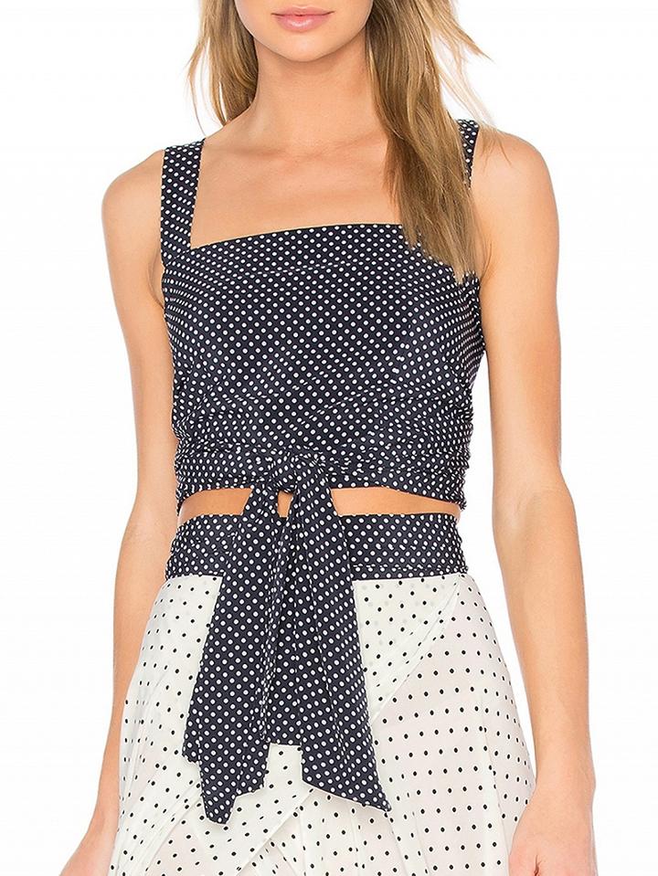 Choies Blue Polka Dot Tie Front Crop Top