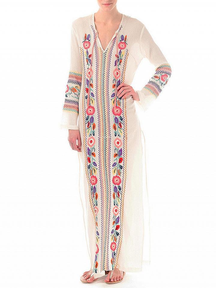 Choies White V-neck Embroidery Detail Thigh Split Side Maxi Dress