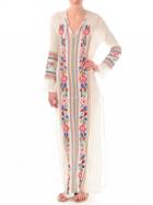 Choies White V-neck Embroidery Detail Thigh Split Side Maxi Dress