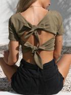 Choies Army Green Cotton Plunge Tie Backless Chic Women Cropped T-shirt