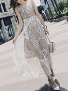 Choies Polychrome Embroidery Print Floral Lace Panel Dress