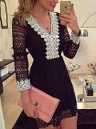 Choies Black V-neck Long Sleeve Lace Dress