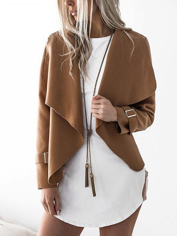 Choies Brown Lapel Long Sleeve Open Waterfall Front Jacket