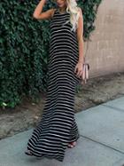 Choies Black Stripe Split Side Maxi Dress