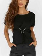 Choies Black Eyelet Lace Up Front T-shirt