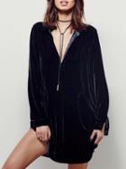 Choies Black Velvet Long Sleeve Mini Shirt Dress