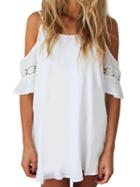 Choies White Cut Out Cold Shoulder Lace Trumpet Sleeve Spaghetti Strap Dress