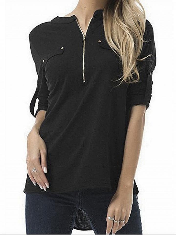 Choies Black Zip Front Blouse