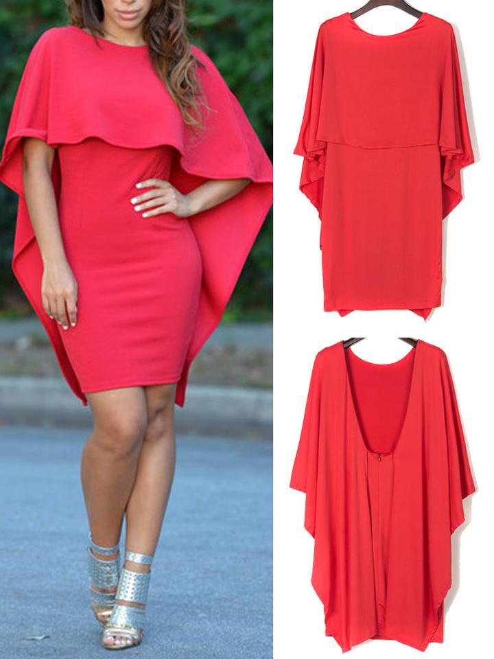 Choies Red Ruffle Cape Detail Backless Dress