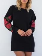 Choies Black Embroidery Floral Sleeve Sweat Dress