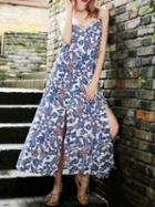 Choies Polychrome Cotton Blend V-neck Floral Print Chic Women Cami Maxi Dress