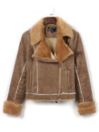 Choies Brown Lapel Suedette Faux Fur Trim Coat