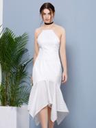 Choies White Spaghetti Strap Lace Up Open Back Asymmetric Hem Dress