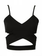 Choies Black Cut Out Cross Spaghetti Strap Cropped Vest