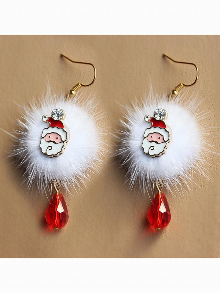 Choies Red Christmas Sants Claus Crystal Pendant Fluffy Earrings