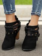 Choies Black Velvet Buckle Strap Chunky Heel Chic Women Ankle Boots