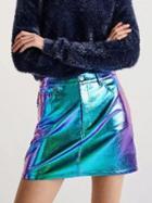 Choies Green High Waist Metallic Zip Front Leather Look Mini Skirt
