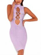 Choies Purple High Neck Lace Up Front Bodycon Dress