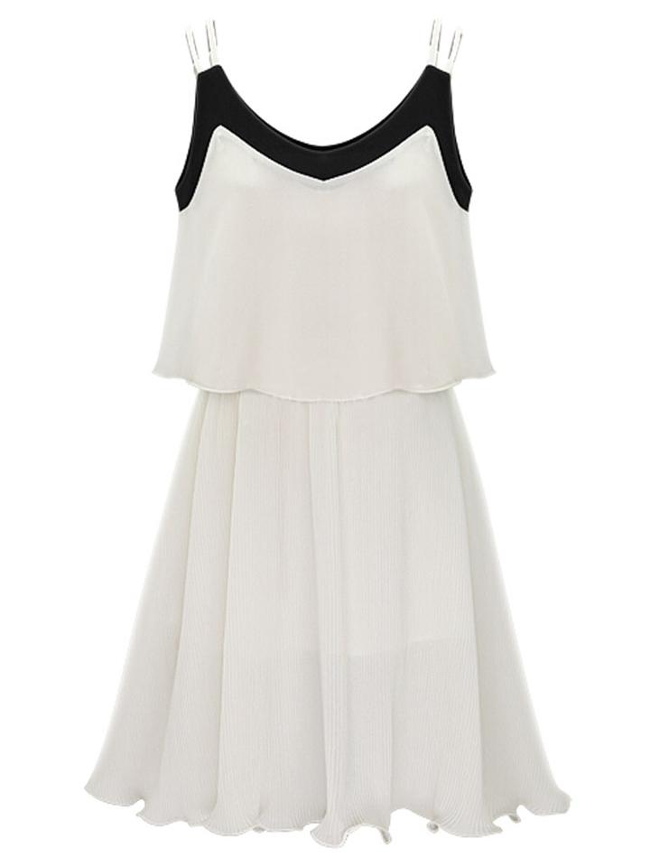 Choies White Contrast Neck Double Straps Layered Dress