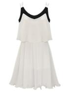 Choies White Contrast Neck Double Straps Layered Dress
