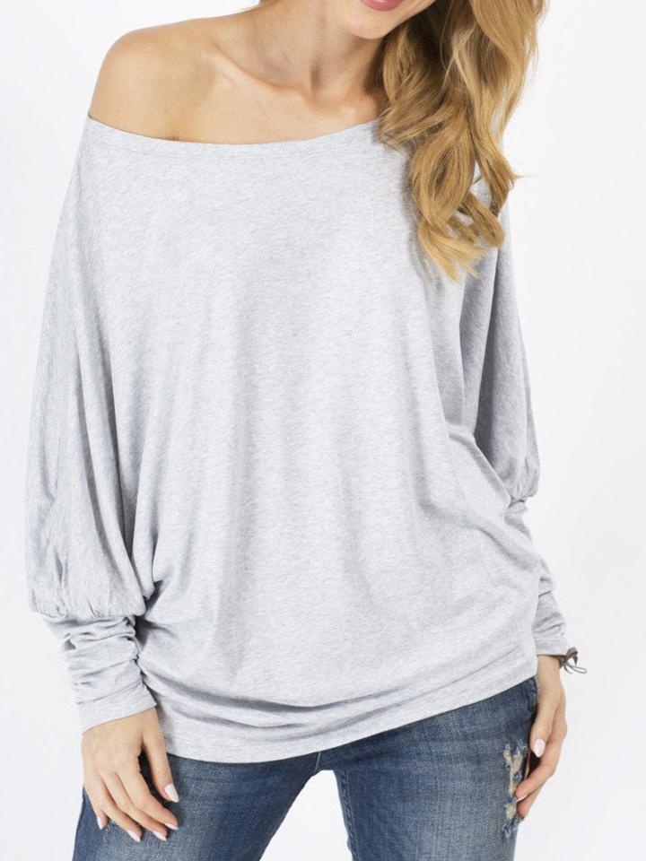 Choies Gray Loose Draped Batwing Sleeve T-shirt