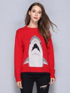 Choies Red Cartoon Pattern Long Sleeve Knit Sweater