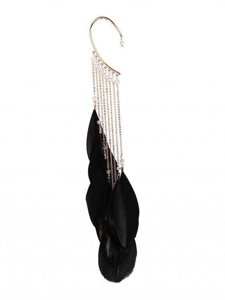 Choies Black Alloy Tassel Feather Chic Women Earrings