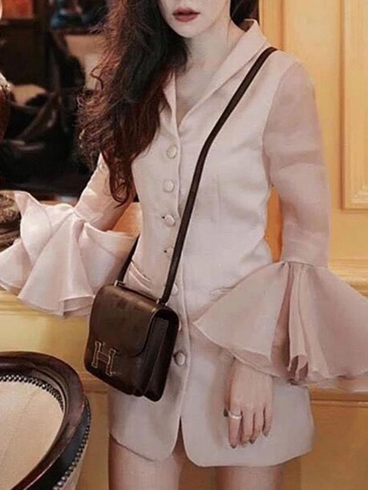Choies Pink Lapel Ruffle Sleeve Blazer Mini Dress