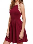 Choies Burgundy Chevron Trim Women Cami Mini Dress