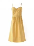 Choies Yellow V-neck Ruched Detail Strappy Back Cross Backless Dress
