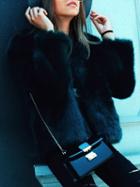 Choies Black Collarless Open Front Faux Fur Coat
