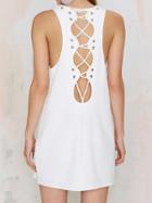 Choies White Lace Up Back Round Neck A-line Dress