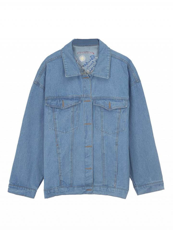 Choies Blue Scrawl Embroidered Boyfriend Denim Jacket