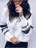 Choies White Tassel And Frill Trim Panel Long Sleeve Women Sweatshirt