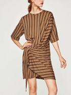 Choies Tan Stripe D-ring Details Wrap T-shirt Dress
