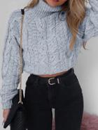 Choies Gray Cotton High Neck Long Sleeve Crop Sweater