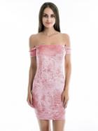 Choies Pink Off Shoulder Velvet Bodycon Mini Dress