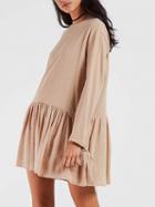 Choies Khaki Frill Hem Button Back Long Sleeve Tie Cuff Dress