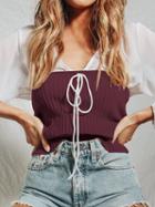 Choies Red Cotton Bandeau Chic Women Top And Chiffon V-neck Blouse
