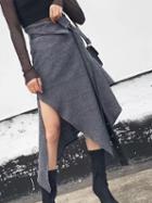 Choies Gray Asymmetric Hem Wool Blend Skirt