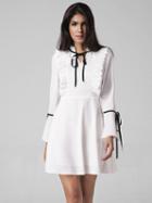 Choies White Tie Front Frill Detail Bell Sleeve A-line Dress