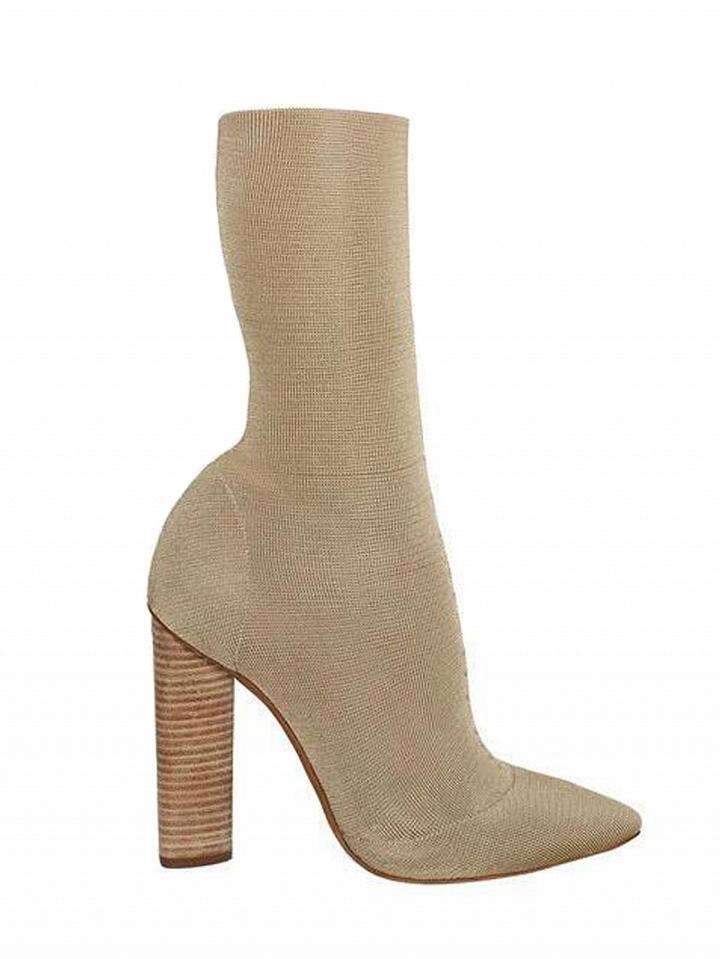 Choies Light Khaki Pinted Toe Stretch Heeled Knee High Boots