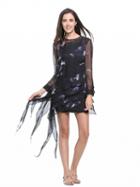 Choies Black Ruffle Long Sleeve Asymmetric Sheer Dress