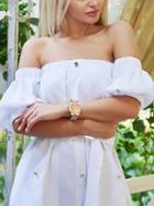 Choies White Cotton Off Shoulder Button Placket Front Chic Women Dress
