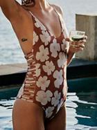 Choies Polychrome V-neck Floral Print Open Back Chic Women Swimsuit