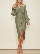 Choies Army Green V Neck Slit Sleeve Tie Cuff Wrap Asymmetric Dress