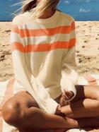 Choies Orange Stripe Panel Long Sleeve Chic Women Sweater