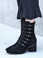 Choies Black Suede Pointed Toe Strap Detail Lace Up Side Ankle Boots