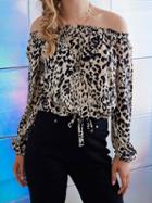 Choies Leopard Off Shoulder Tied Hem Blouse