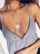 Choies Blue Stripe Cotton Plunge Open Back Chic Women Crop Cami Top